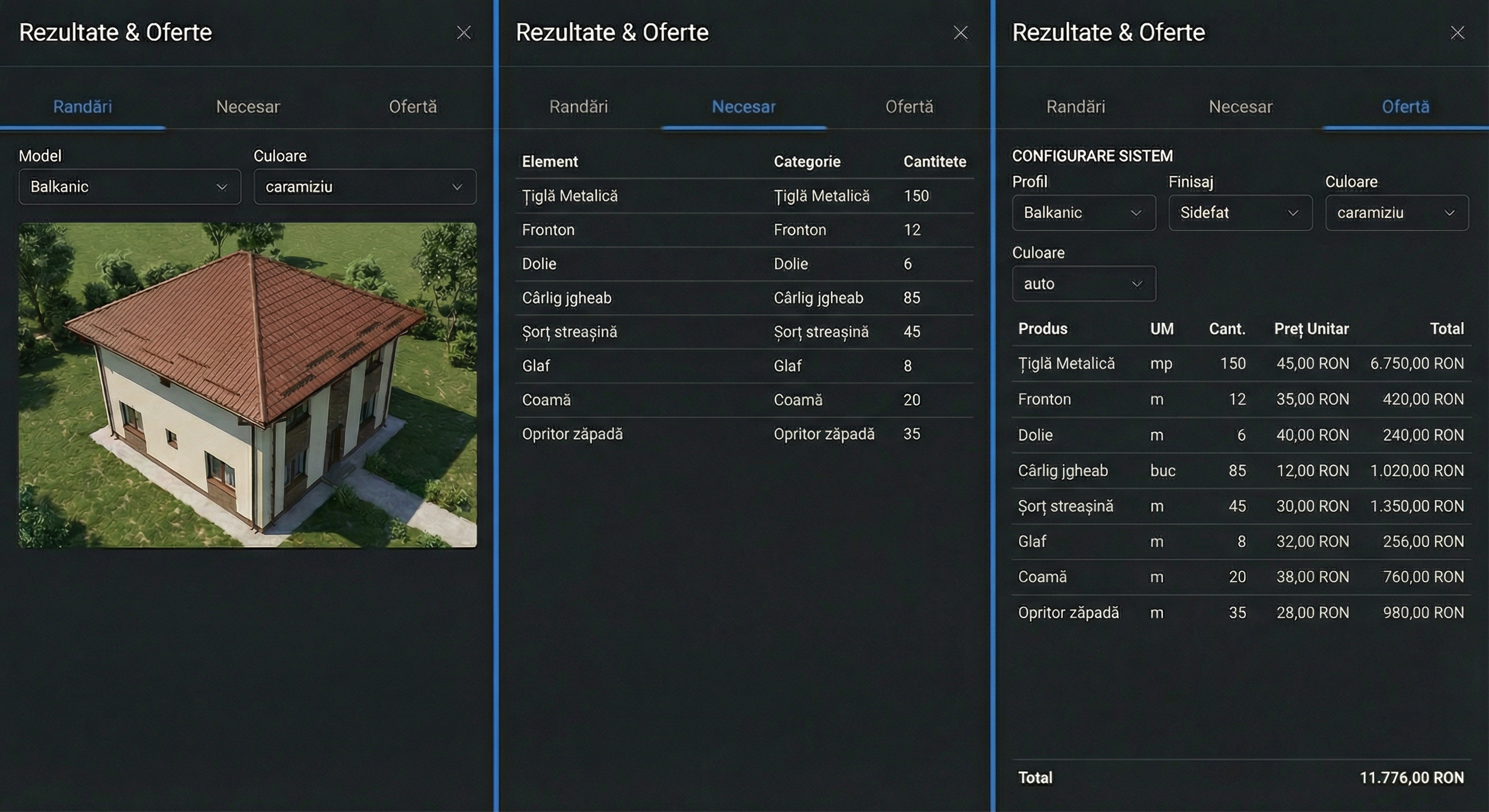 Bill of materials calculated in the platform